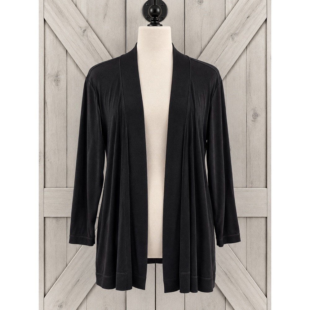 Chico's Travelers Cardigan Size 2 Large Black Open Front Slinky Travel Knit